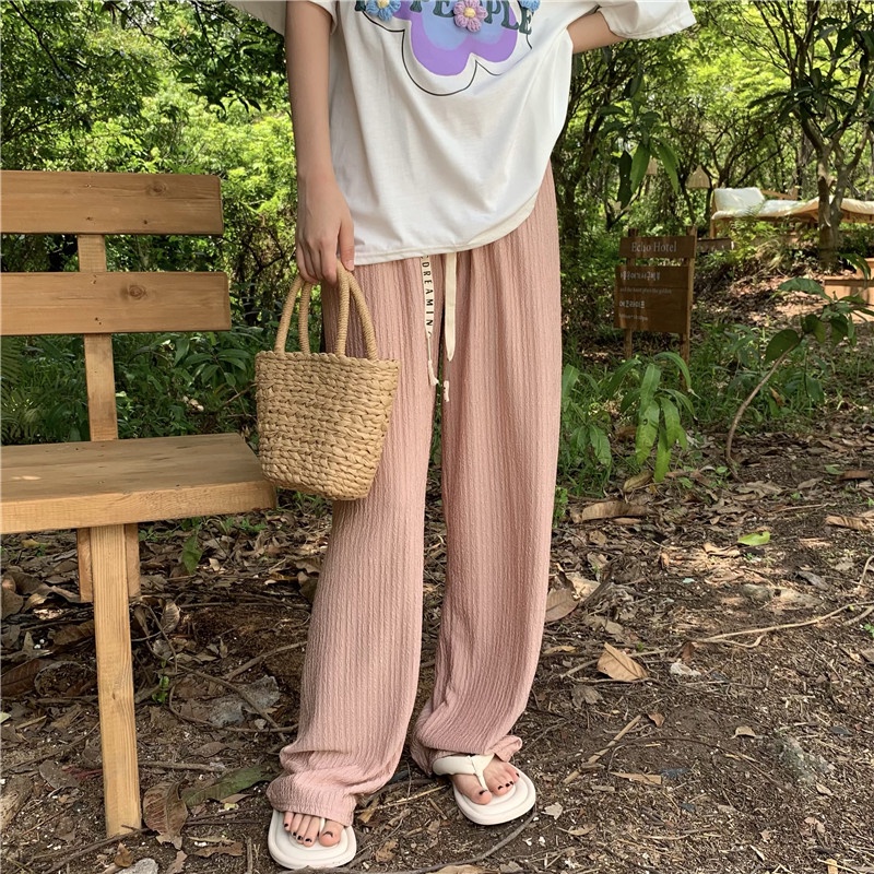 Celana Panjang Santai Wanita High Waist Straight Pants Basic Color Korean Style