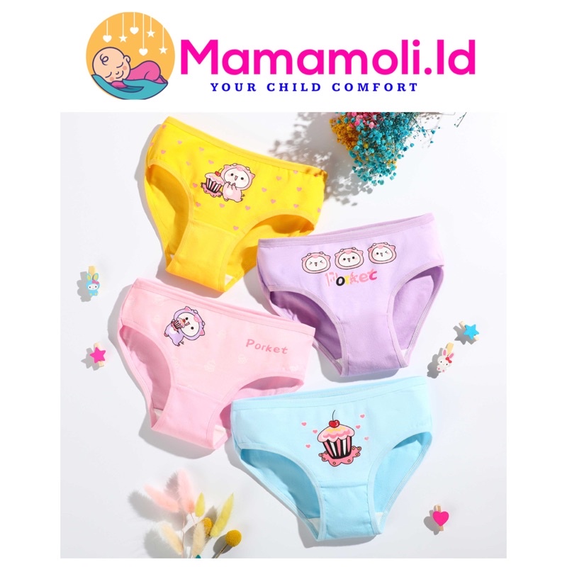 Kolor Anak Perempuan / Celana Dalam Anak Perempuan cewek 4 in 1 ( 4 Pcs / Bkgs ) / Sempak Anak Perempuan / Kancut Anak Perempuan cewek segitiga/ Kids underwear Motif Kartun