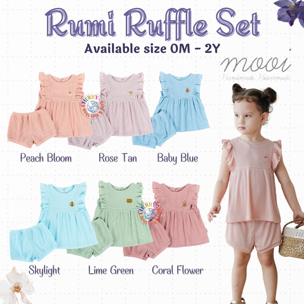 Mooi Rumi Ruffle Set 0-2 Tahun Setelan Rib Ruffle Fashion Anak Perempuan CBKS