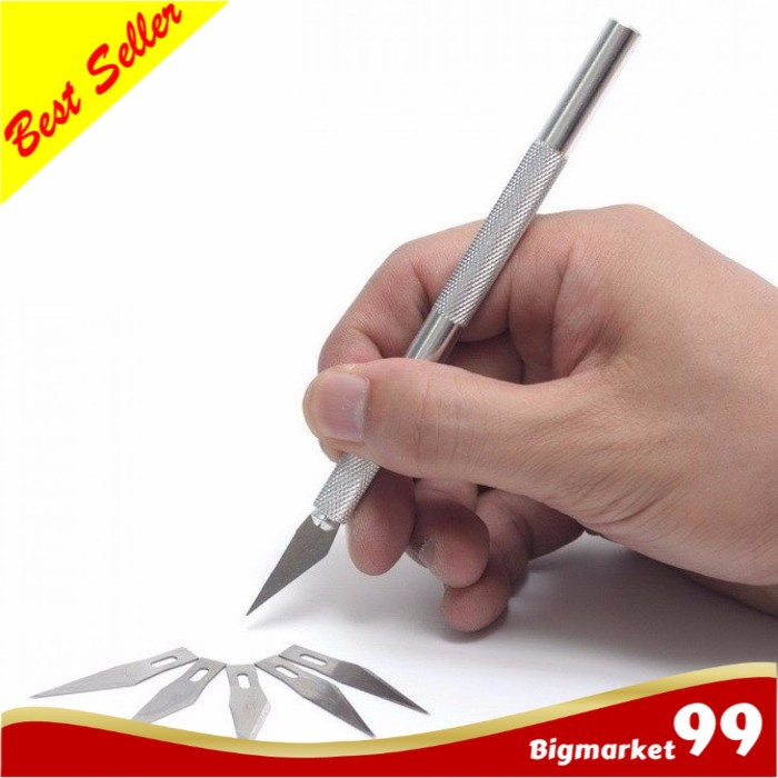 

Pisau Ukir Seni + 5 Pisau Hobby Crafting Art Knife Metal Handle