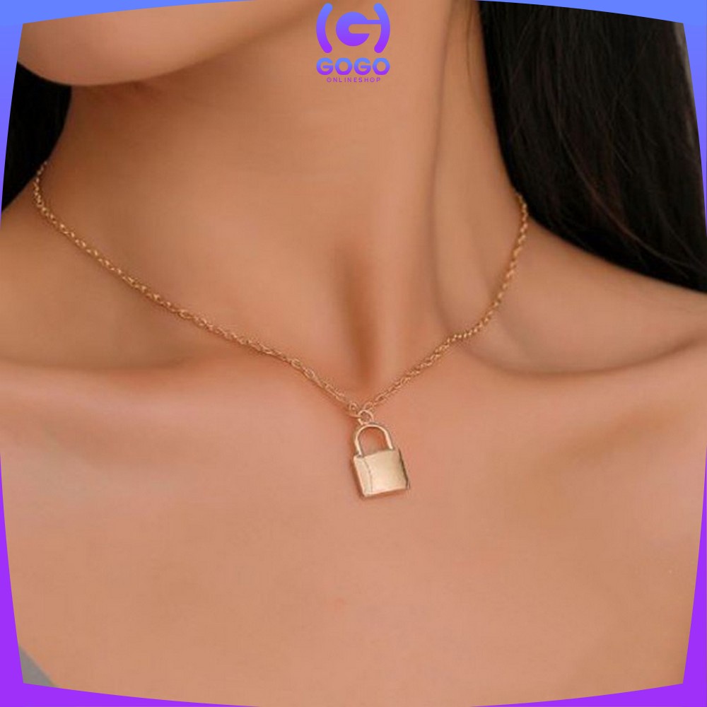 GOGO-K57 K58 Korean Fashion Kalung Gembok Kunci Retro Kalung Rantai Wanita Lapis Emas Liontin Simple / Lock Key Wanita Pria Retro / Kalung Kunci Multi Layer