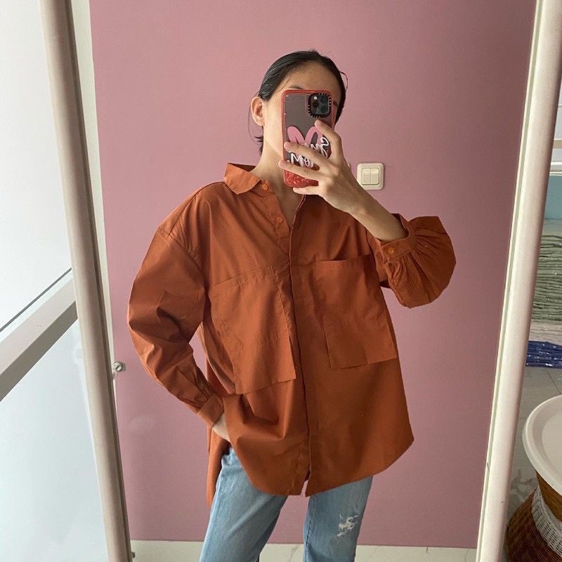 Kemeja Katun Wanita Model Areum Korean Oversize XXL Shirt