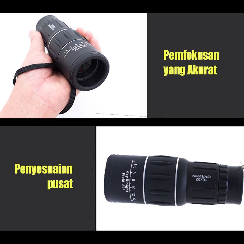 DELTA 16*52 Teropong Monocular Perbesaran Lensa Coating Jernih /Teleskop Lensa Zoom / Monocular 16*52 40mm Teropong Focus Jarak Jauh-2