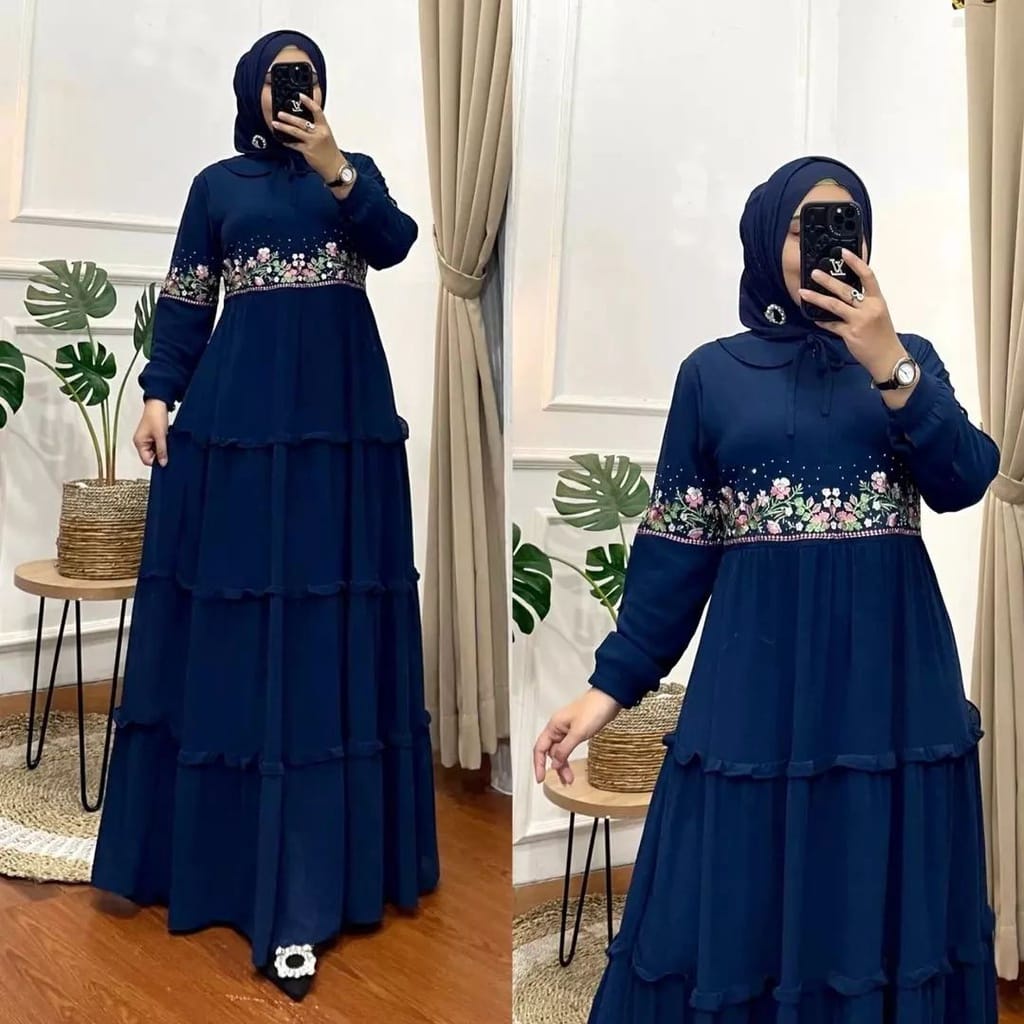 Gamis Wanita Terbaru 2022 Molly Dress Kondangan Ceruty Babydoll Aksen Bordir Baju Wanita Jumbo Ootd Kekinian Gaun Pesta Muslimah