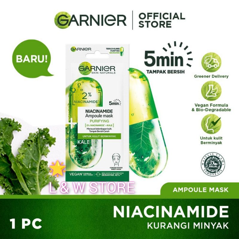 Garnier Ampoule Mask Niacinamide + Kale untuk Kulit Berminyak - Skincare