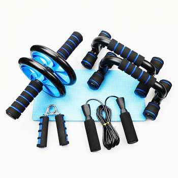 Set Alat Gym Fitness Roller Push Up Bar Jump Rope Hand Gripper 5 in 1 - TS001 - Black/Blue