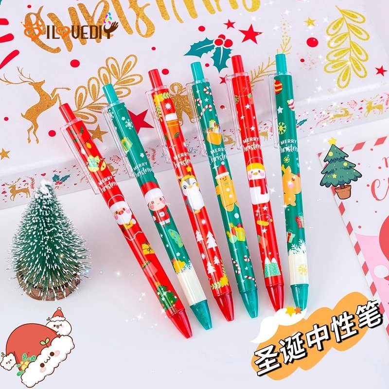 1pc Pulpen Gel Hitam Motif Kartun Rusa / Snowman / Santa Claus Untuk Stationery Sekolah / Kantor