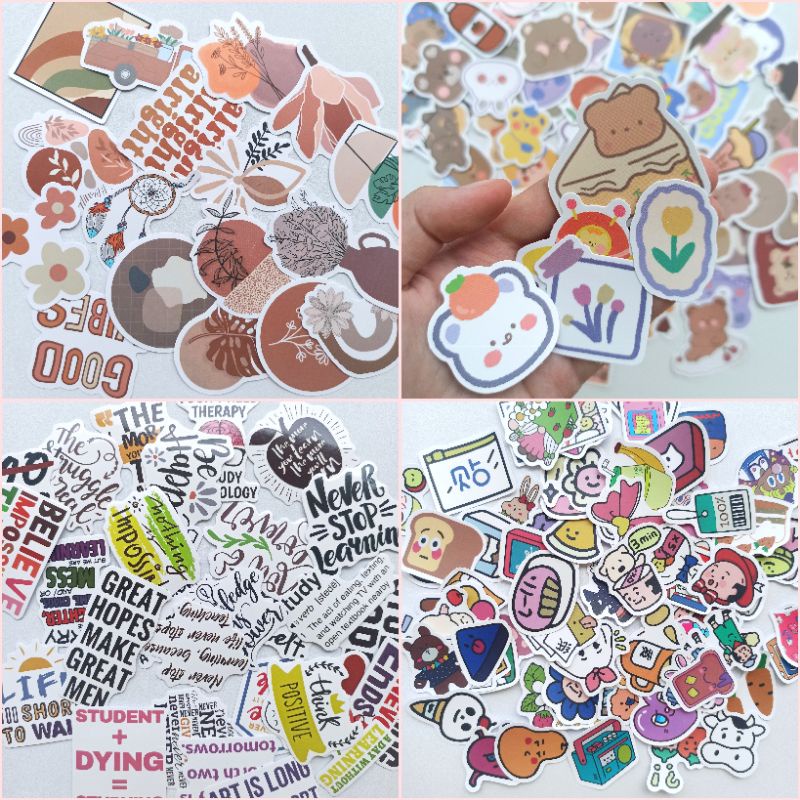 

5 pcs Stiker lucu casing laptop hp tumblr gambar beruang, aesthetic, sticker quotes random
