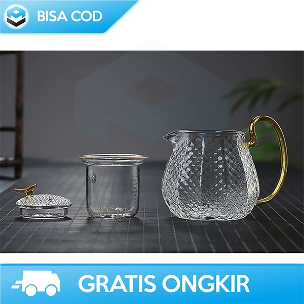 TEKO TEH SET TEA POT KACA 600ML CANGKIR 4 PCS TAHAN PANAS DESAIN MEWAH