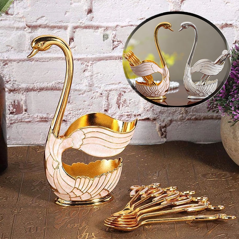 Swan Sendok Kopi Dengan Tempat Penyimpanan Home Zinc Alloy Salad Dessert Fruit Spoon