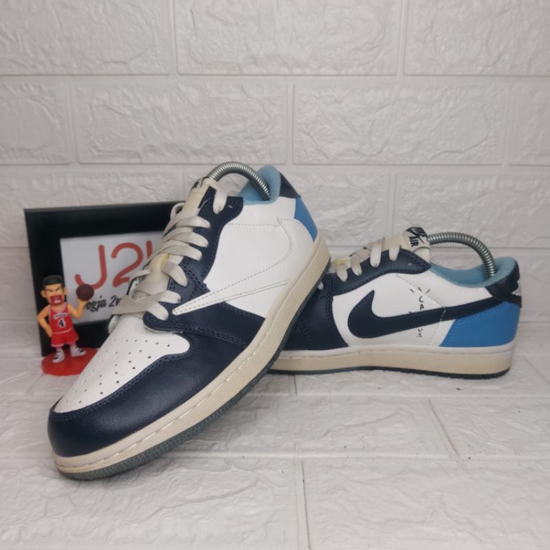 Sepatu Jordan 1 Low Fragment X Travis Scott Size 40 In Sole 25cm Made in Vietnam Warna Biru Putih