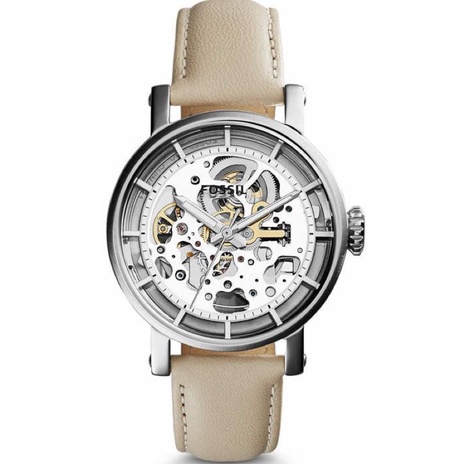 Authentic Skeleton Dial Beige Leather Watch ME3069