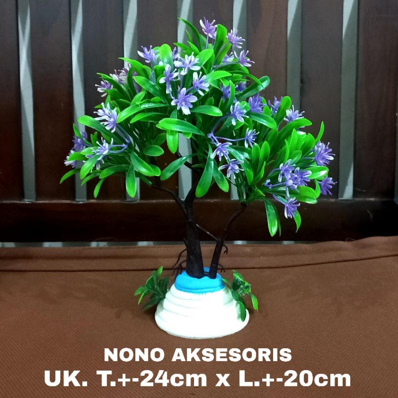 hiasan aquarium tanaman plastik hiasan aquarium bonsai bunga tinggi +-24cm