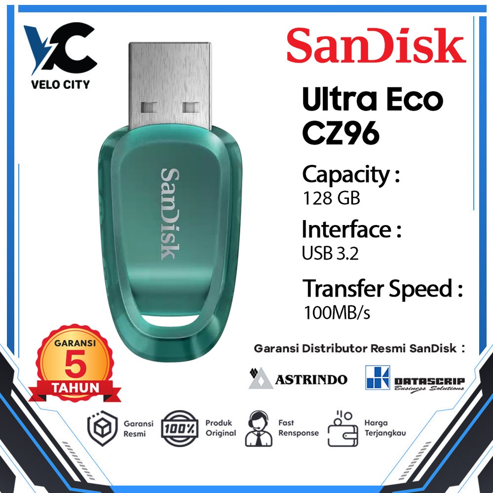Flashdisk SanDisk 128GB USB 3.2 Ultra Eco CZ96 - Garansi Resmi 5 Tahun