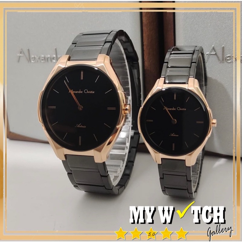 Jam Alexandre Christie AC 8610 Black Rosegold Couple Original