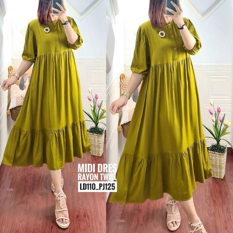 DRESS MIDI// MIDI BALON PREMIUM// DRESS POLOS LENGAN BALON// GEMILANG CLOTHING