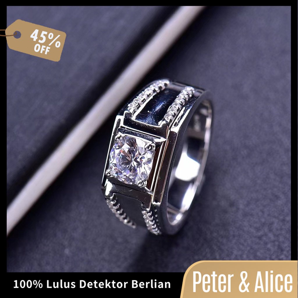 Peter & Alice Cincin Pertunangan Pria 1 Ct Moissanite,925 Platina Berlapis Perak