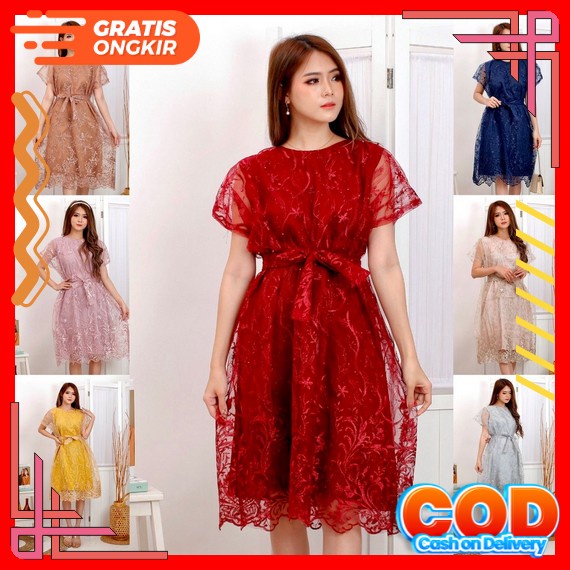 Aimei Dress Brukat Lace Dress Bangkok Dress Putih Sidi Baju Ke Gereja Natal 438111 Asd Midi Dress Dr