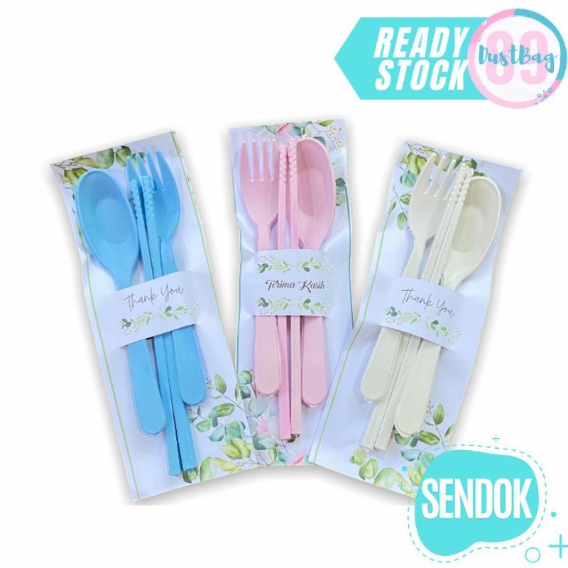 Souvenir Set Alat Makan Sendok Garpu Sumpit Packing Alas Kekinian Murah Meriah Ready Banyak