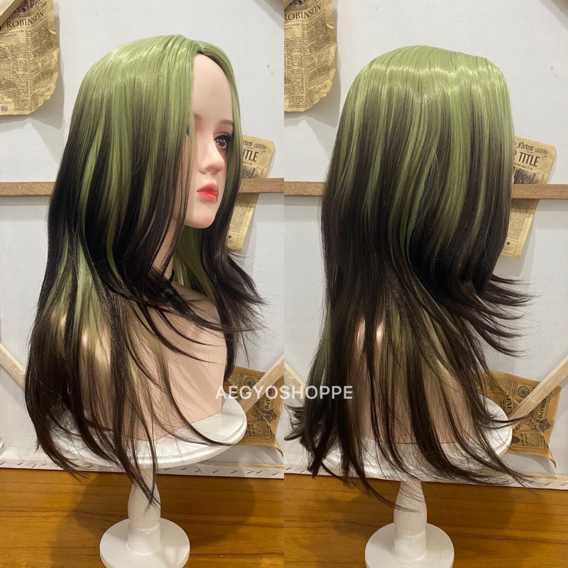 8603 full wig korean layer tanpa poni 60 cm wig billie eilish