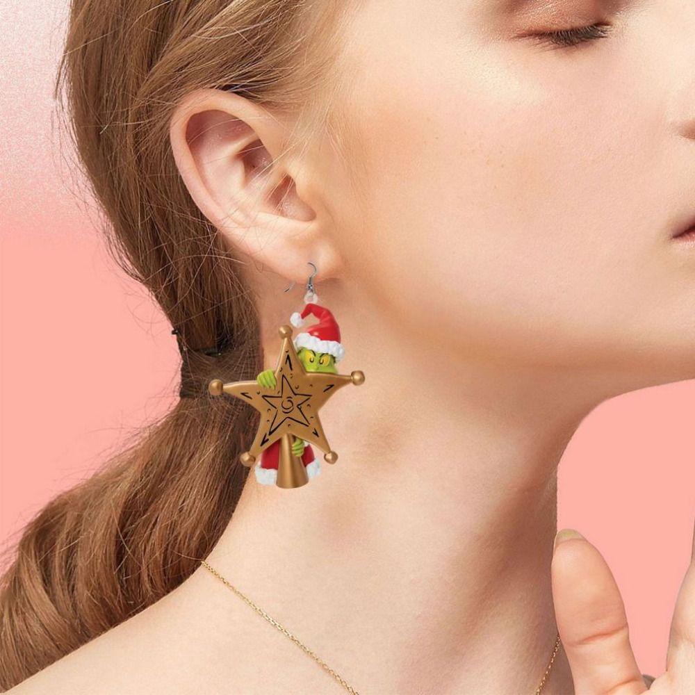 Mxbeauty Wanita Drop Earrings Hadiah Vintage Perhiasan Aksesoris Untuk Gadis Hijau Berbulu Monste Xmas Dekorasi Pesta Natal Menjuntai Earrings