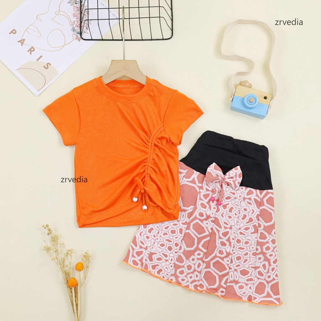 Setelan Mixed Bianca uk 2-5 Tahun / Set Kaos Knit Polos Anak Perempuan Baju Serut Cewek Rok Balita 2-5 Years ZR Vedia