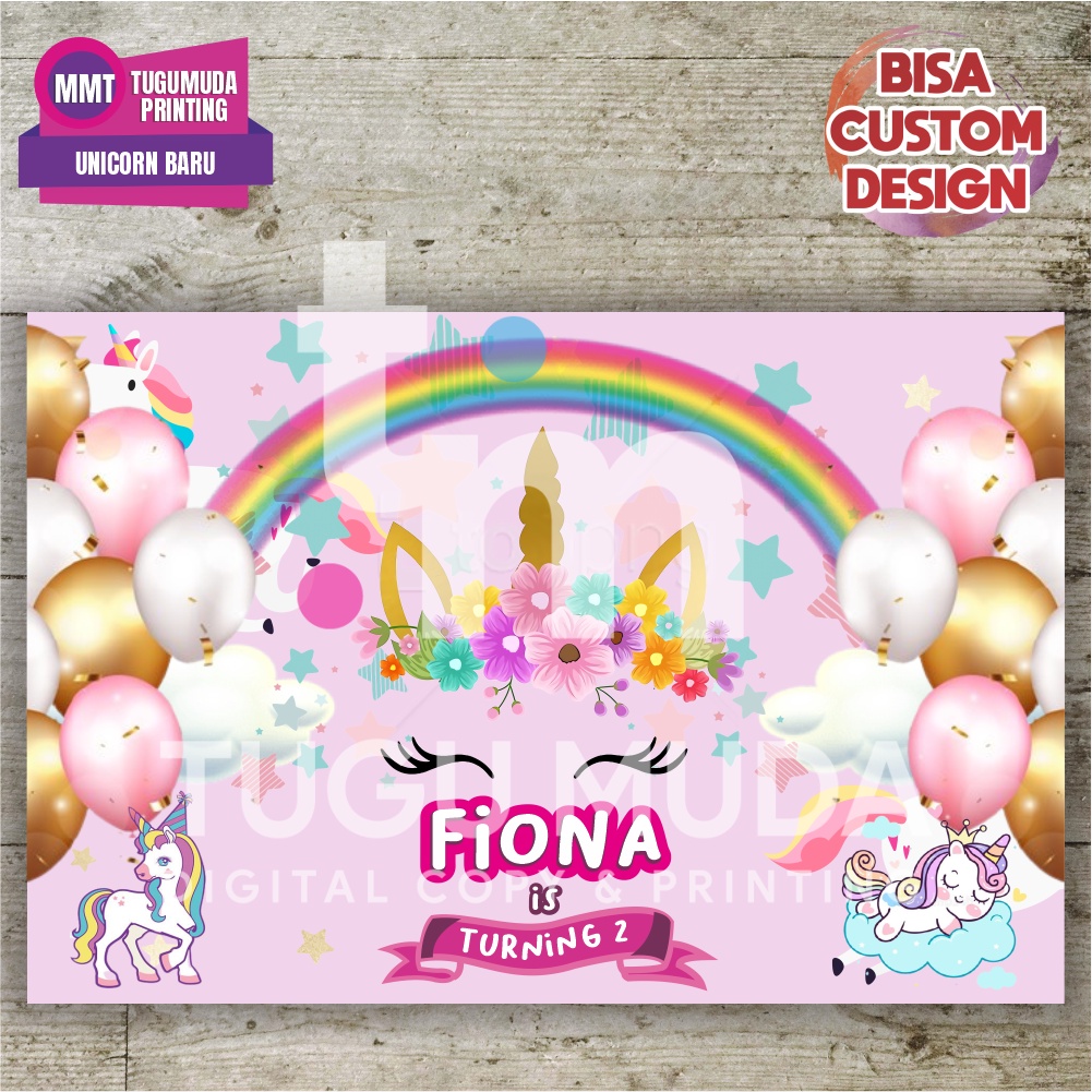 Cetak Banner|Backdrop|Spanduk Ultah/Birthday/Ulang Tahun Anak - UNICORN PINK