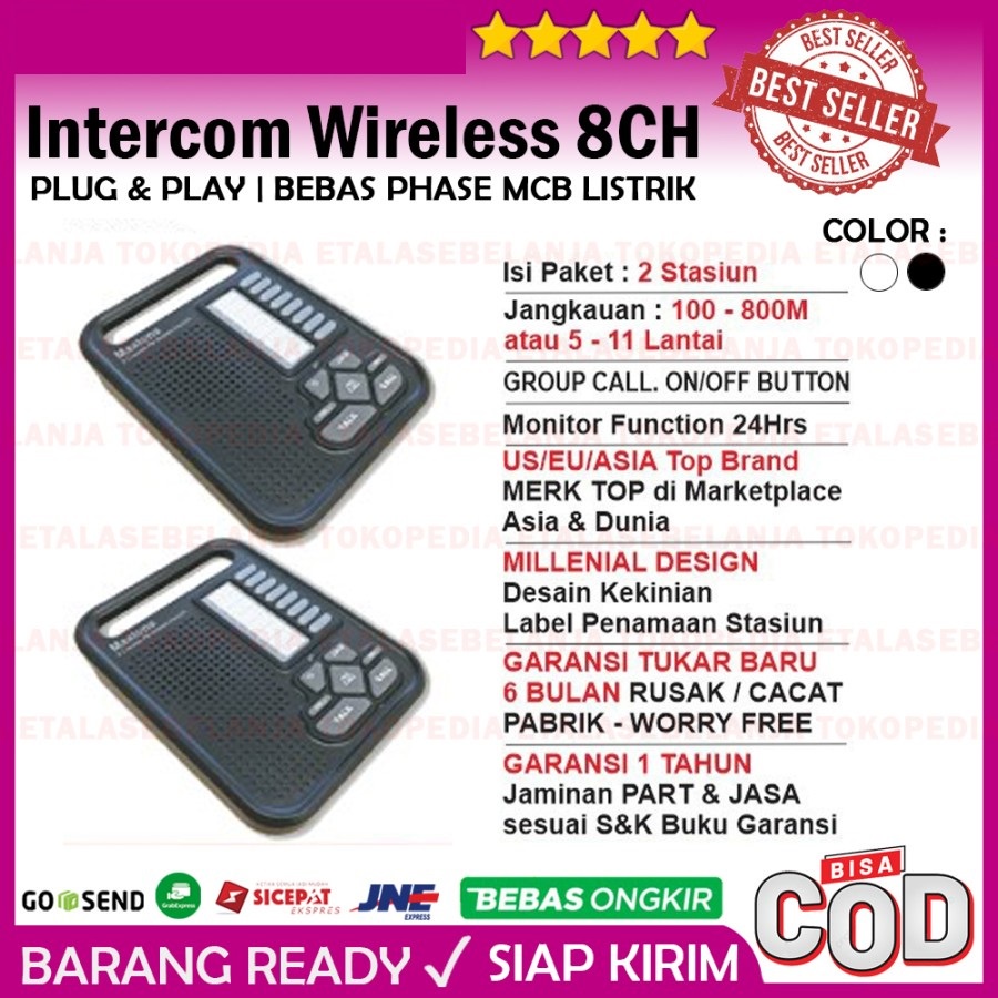 Wireless Intercom Interkom 8CH - MAXTONE SK1208 PAKET ISI 2 Unit Jarak Jauh Bebas Kabel dan Bebas Ph