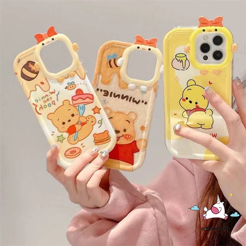 Casing Winnie the Pooh Es Krim Madu Lucu Redmi 9T 9 9A 10 10A 10C A1+9C NFC Redmi Note9 8 11 11Pro+10 11s 10Pro POCO M3 X3 NFC Pro Mi 11Lite 3D Bow Little Monster Sarung Lensa