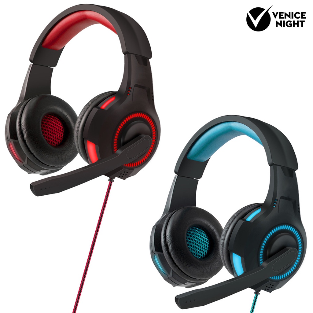 (VNEP) (Berkabel) Light Retractable Game Headphone Stereo Bass Headset dengan Mic untuk PS4