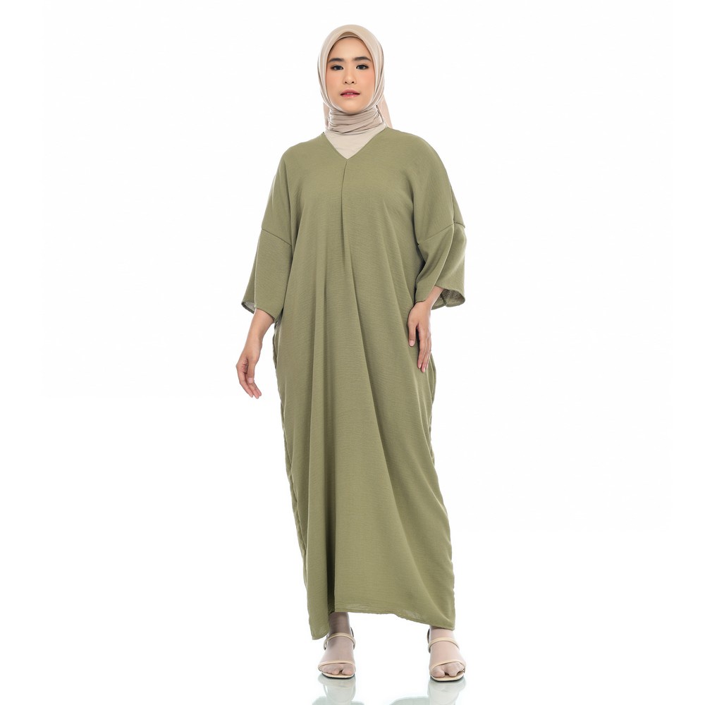 Mybamus Deby Kaftan V Neck – Kaftan Wanita – Gamis Polos Wanita – Kaftan Kekinian-S.Green M17433 R64S6