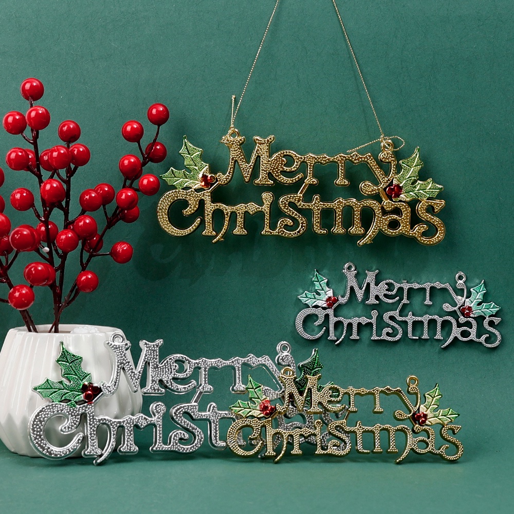 1 Pc Ornamen Gantung Desain Tulisan Merry Christmas Warna Emas Silver Untuk Dekorasi Pintu Pohon Natal