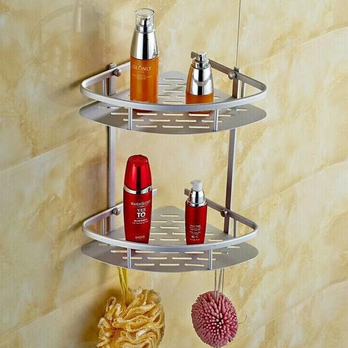 SHENAR Rak sudut kamar mandi aluminium free baut /rak sudut dapur/rak sudut/RAK KAMAR MANDI 2 layer 