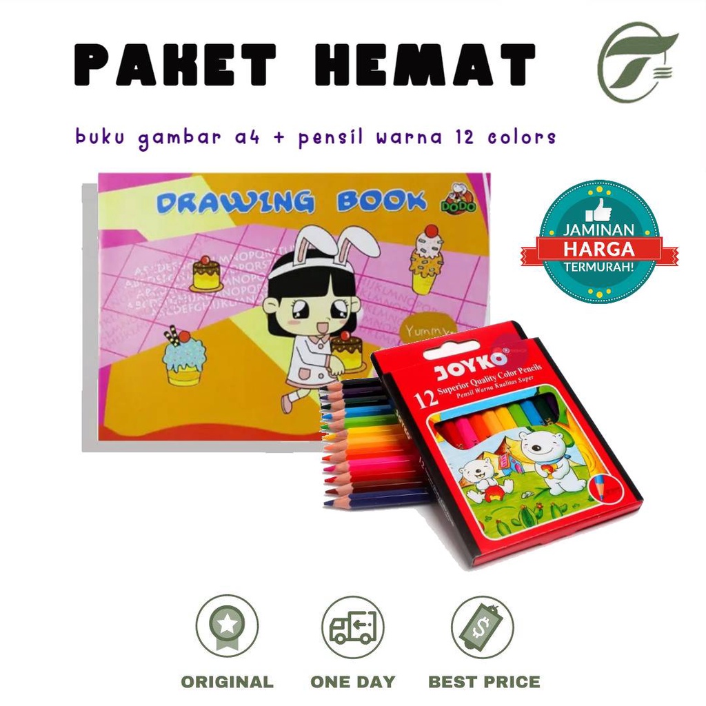 

PAKET HEMAT (1 PCS BUKU GAMBAR A4 + 1 PCS PENSIL WARNA 12 COLORS)