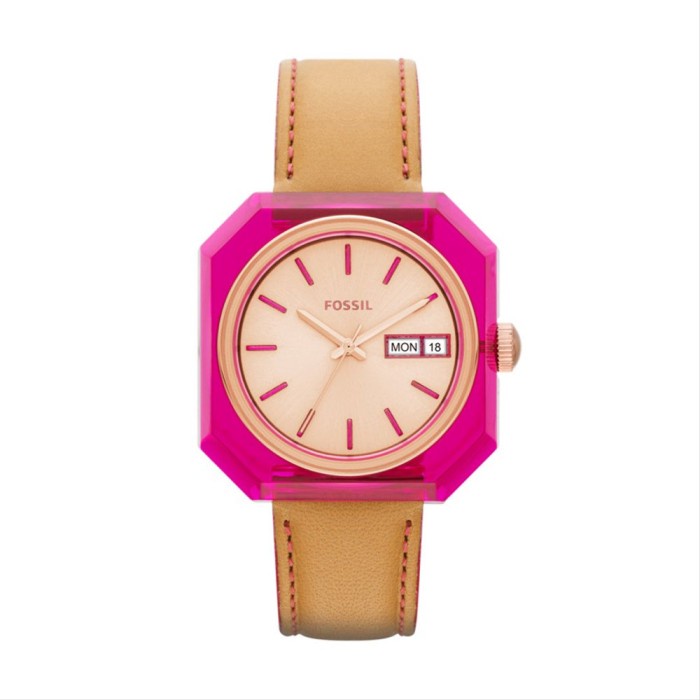 Jam Tangan Wanita Candy ES3539 Wristi Pop Pink Transparnt Leather Strap