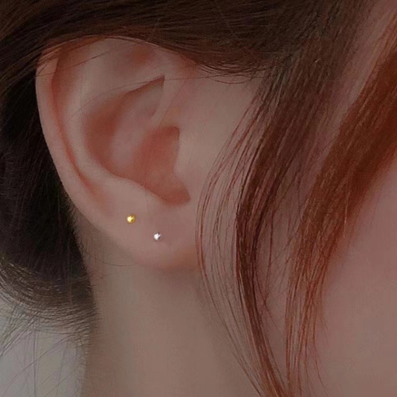 Papaozhu ins Trendi S925 Sterling Silver Bola Kecil Stud Anting Untuk Wanita Perempuan Hypoallergenic Piercing Cartilage Earring Perhiasan