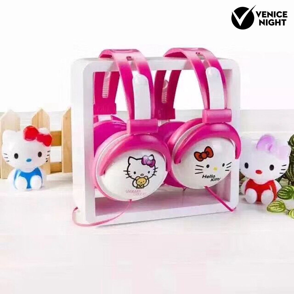 (VNEP) (Berkabel) Headphone Kejernihan Tinggi Mega Bass Stereo Headset Desain Kucing yang Menggemaskan untuk Anak-Anak