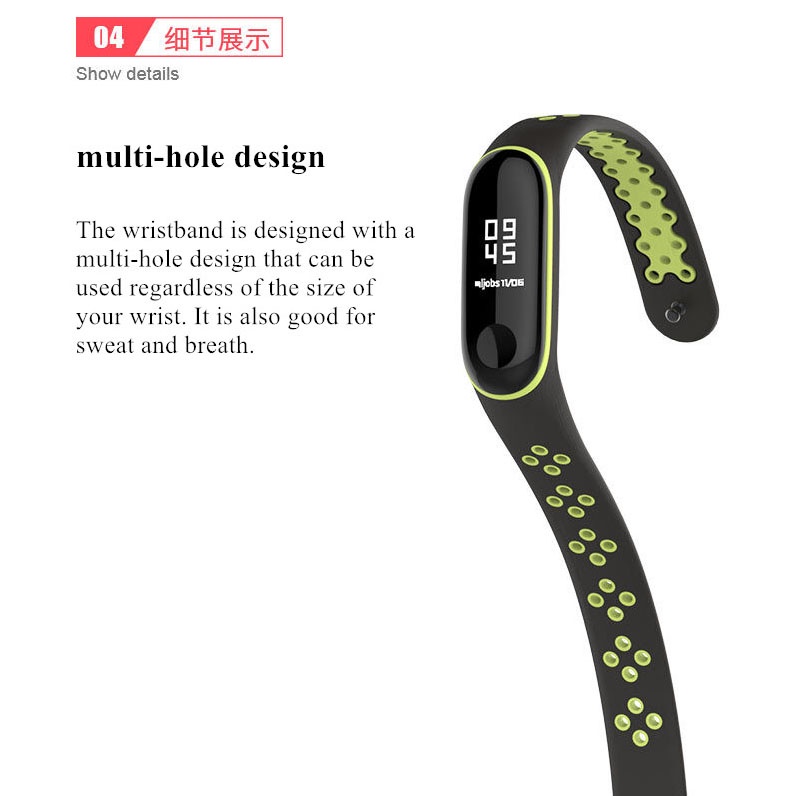Mijobs Sport Strap Watchband Breathable Silicone Xiaomi Mi Band 3/4 - Black/Gray - 8QSE05KY