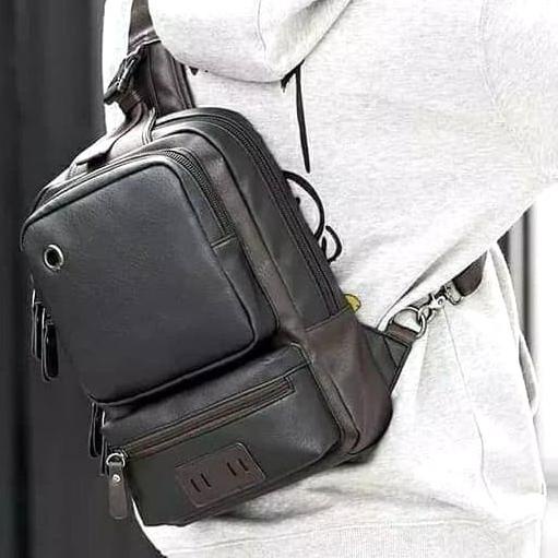 tas kulit pria asli/tas selempang kulit pria/tas slempang kulit pria - Hitam