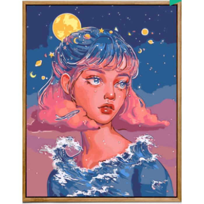 

RK [WITH FRAME] Paint By Number Set 40 x 50 cm Girl Series / DIY Painting Kit Numbers Lukis Canvas