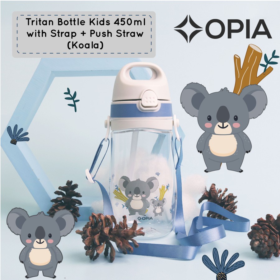 Opia Tritan Bottle Kids 450ml - Koala Straw Bottle with Strap