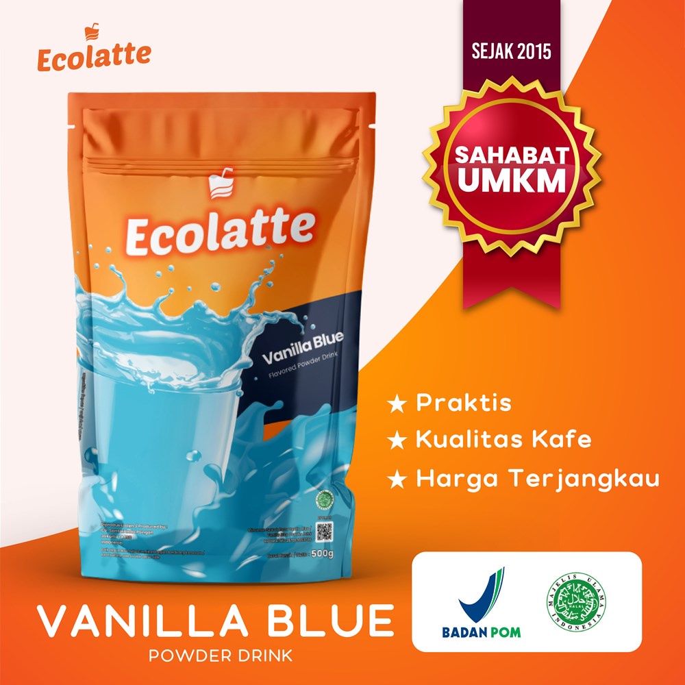 [1 KG] ECOLATTE VANILLA BLUE 1KG Powder Drink Bubuk Minuman Enak Halal BPOM