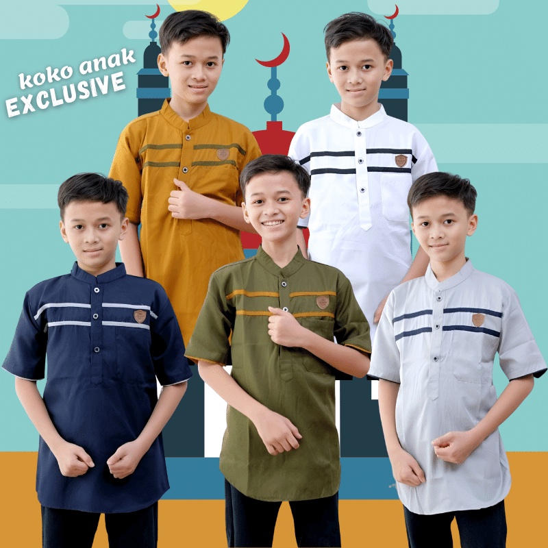 Baju Koko Anak Laki Laki Muslim Pakaian Anak Kurta Lengan Pendek Terbaru