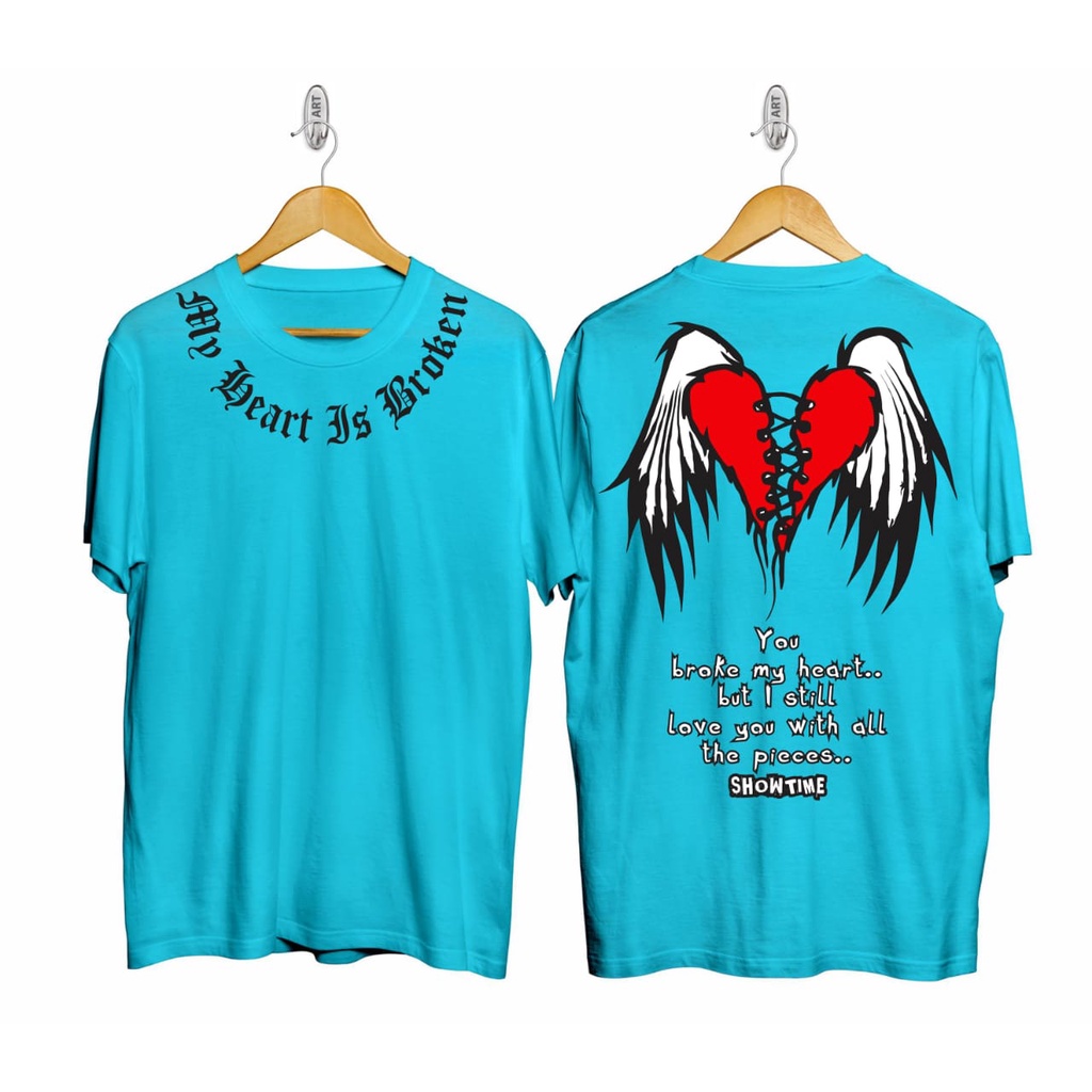 Kaos Tshirt Pria Broke My Heart Hitam Distro Lengan Pendek Motif Sablon Bergambar Keren Baju Kaos Viral Baju kaos anime