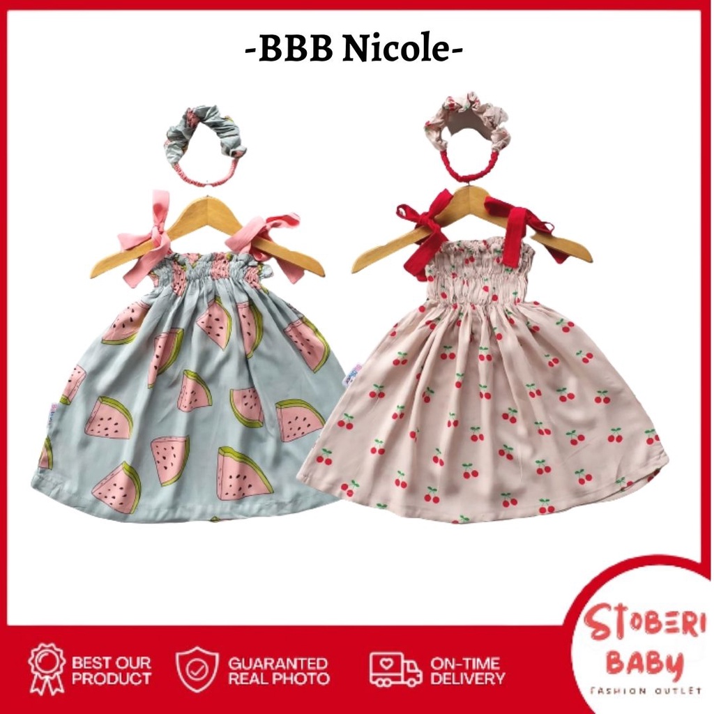 PUNCAK 3.3 stoberi baby - BBB NICOLE summer dress bayi rayon bonus headband scrunchie new2