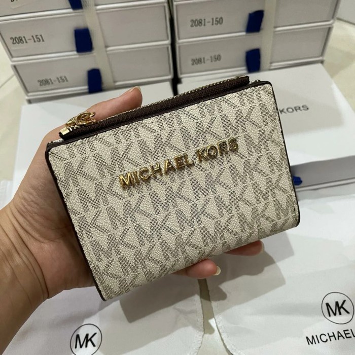 Dompet wanita kecil Mk lipat kancing highquality free box