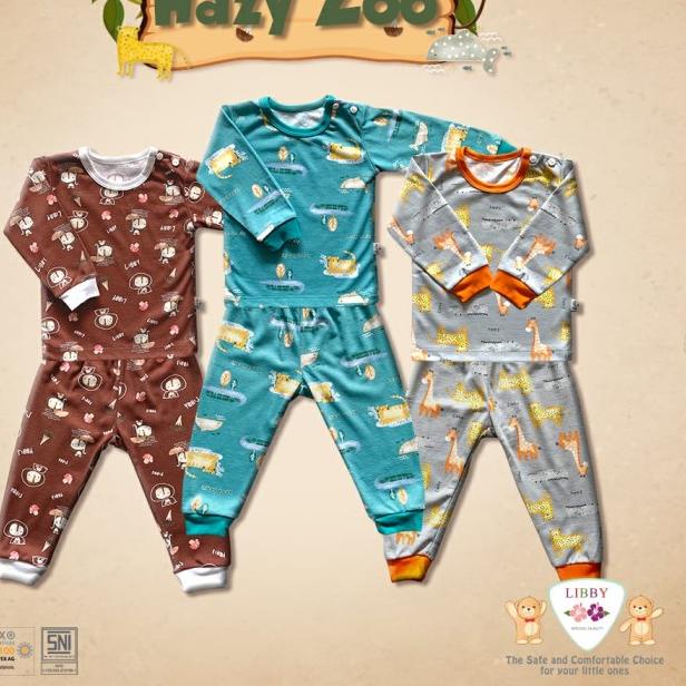 Libby Baby HAZY ZOO 3STEL Setelan Panjang Kancing Pundak - SMALL