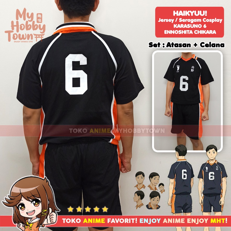 Kostum Jersey Karasuno No. 6 Chikara Ennoshita Haikyuu Cosplay