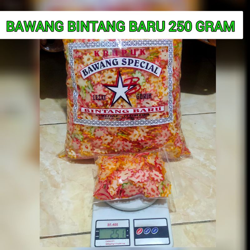 

Kerupuk Bawang Bintang Baru 250 Gram