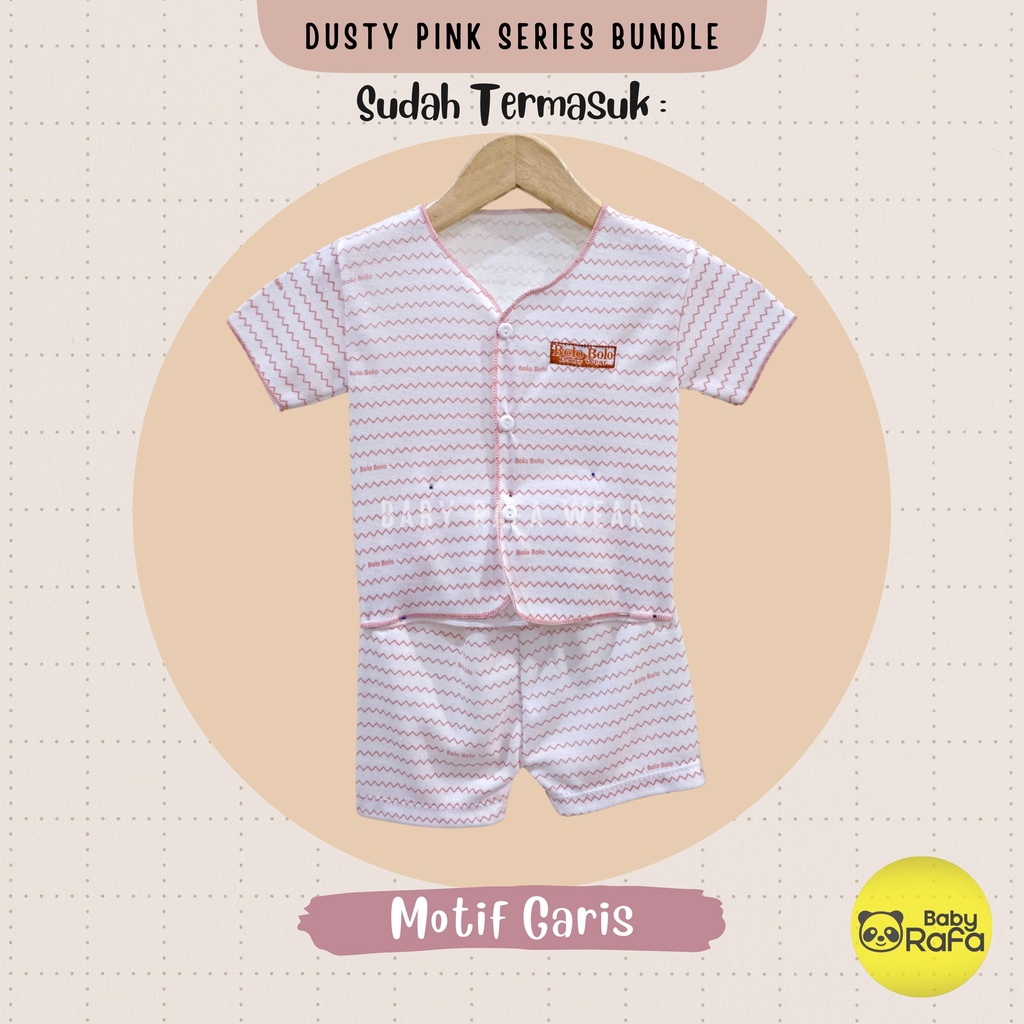 Serian Dusty - 3 Stel Setelan Baju Bayi Tangan Pendek Celana Pendek Bayi Baru Lahir PINK DUSTY SERIES SNI Bolo - Bolo